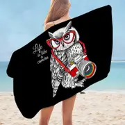 Funny Retro Hipster Photographer Owl Microfiber Beach Towel