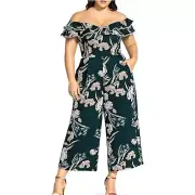 City Chic Women Plus S 16 Fresh Fields Floral Off The Shoulder Jumpsuit NWT BH89