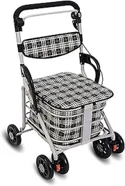 QLMA Upright Walkers with Basket, Seat and Armrest Lightweight Adjustable Armrest Height Rollator Steel 100kg Weight Capacity with Braking System Mobility Aids()