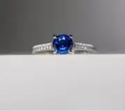2.00 Ct Natural Round Blue Sapphire Diamond Proposal Ring14K solid white gold
