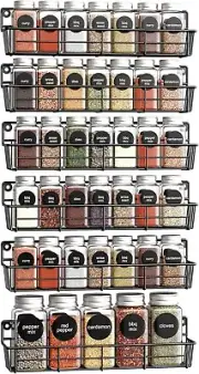 6 Pack Black Spice Rack Organizer Wall Mount Storage Shelf For Kitchen Cabinet
