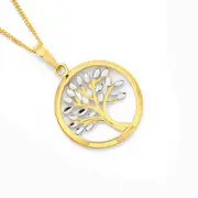 9ct Gold Two Tone Diamond-cut Tree Of Life Circle Pendant