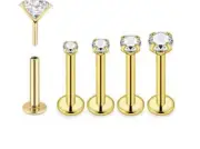 20g 18g 16g Push IN Threadless Gold Nose Stud Labret Earrings Tragus Helix Ring