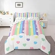 Erosebridal Love Heart Down Comforter Twin Size,Cartoon Rainbow Comforter Set for Kids Teens Boys Girls, Kawaii Decor Quilt for All Season, Geometry Stripes Quilt, Colorful