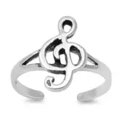 Music Note Design Toe Ring Genuine Solid Sterling Silver 925 Size Adjustable