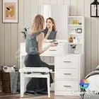 Mirror Dressing Table Dresser Makeup Vanity Organiser Cabinet 5 Drawers White