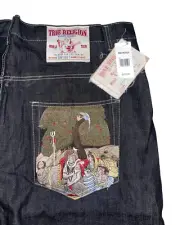 Vintage True Religion Denim Oversized Jean Shorts Patch Pocket NWT Y2K Sz 44