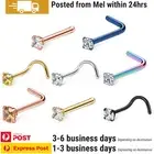 3-6PCS Nose Rings Studs Surgical Steel Zirconia Ear L Screw Piercing Jewellery