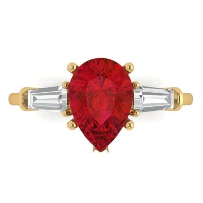 2.3Ct Pear Cut Ruby VVS1 Solid 14K/18K Gold Engagement Promise Statement Ring