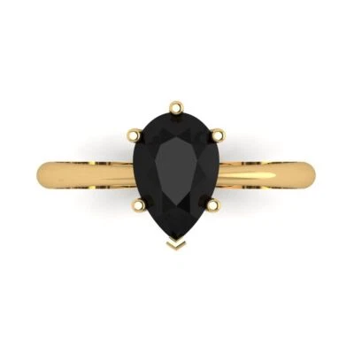 1.5Ct Pear Cut VVS1 Natural Onyx Solid 14K/18K Gold Solitaire Engagement Ring