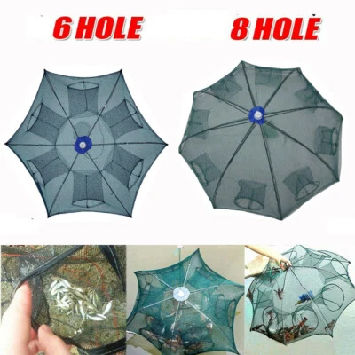 6 or 8 Holes Trap Crab Fishing Net Crawdad Shrimp Cast Dip Cage Fish Minnow