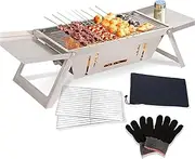 Small Portable Charcoal Grill, Mini Foldable Tabletop Grills for Camping Picnic Beach, Detachable Portable Charcoal Barbecue Grill, Stainless Steel Bbq Grill with Carry Bag for Outdoor,73cm