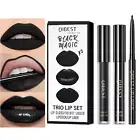 3Pcs Black Matte Liquid Lipstick Lip Liner Lip Gloss Trio Lip Set