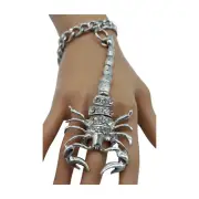 Women Silver Wrist Sexy Bracelet Big Scorpion Connected Ring Must Have Accessory