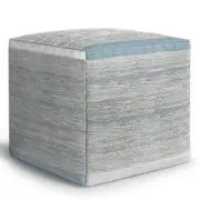 Simpli Home Pouf 16"Hx16"Wx16"D Naya Boho Coastal Cube Cotton BlueMelange Square