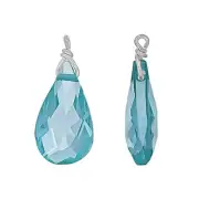 2 CZ Sterling Silver Flat Briolette Dangle Charm Earring Beads London Blue 98366