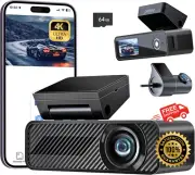 P1 Duo 4K Dash Cam Front and Rear, 64GB SD Card, 4K+1080P Dual Dash Camera