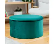 Dicor Green Large Velvet Circular Storage Ottoman - Footstool