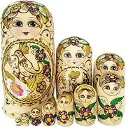 Matryoshka Russian Nesting Dolls 10 Pcs Nesting Doll Wooden Handmade Russian Matryoshka Hand-Painted Creative Educational Toy Happy Gift