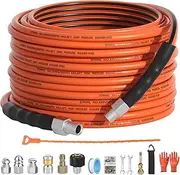 Sewer Jetter Kit for Pressure Washer 50FT,5800psi Drain Cleaner Hose 1/4 Inch Npt Corner, with 5 Sewer Jetting Nozzles Sealing Tape Pearl Corsage Pin Spanner Glove Drain Snake