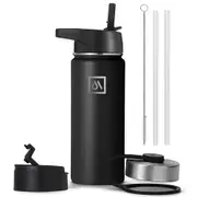 Insulated Water Bottle with 3 Replaceable Lids, Vacuum Flask