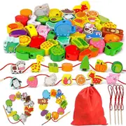 Montessori Educational Threading Toy Wooden String Lacing Beads for 3-5 Year Kid