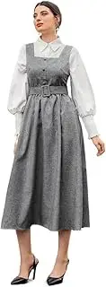 [BZNSSND] Wervot Womens Button Front Buckle Belted Overall Dress Without Shirt