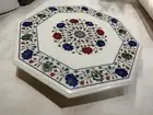 White Marble Corner Table Bar Desk Handmade Marquetry Art Hallway Furniture Deco