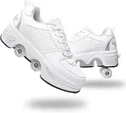 Wedsf Double-Row Deform Wheel Deformation Automatic Walking Shoes Invisible Roller Skates 2 in 1 Removable Pulley Skates Skating