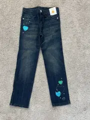 NWT Gymboree Girls Sz 7 Sequin Heart Jean Denim Pant Adjustable Waist Super Cute