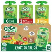 Organic Fruit on the Go Variety Pack, Apple/Banana/Strawberry, 3.2 Oz. (12 Pouch