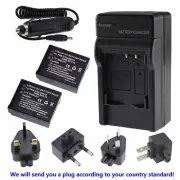 2X battery+charger for Panasonic CGA-S007A/1B Lumix DMC-TZ3EB-K Lumix DMC-TZ1-S