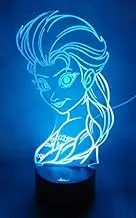Princess Elsa 3D Night Light LED Illusion Lamp Bedside Desk Table Lamp, Loveboat 7 Color Changing Lights with Acrylic Flat & ABS Base & USB Charger as Home Decor and A Best Gift