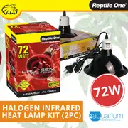 Reptile One Halogen Infrared Heat Lamp Kit w/ Ceramic Dome Reflector 72W (2pc)