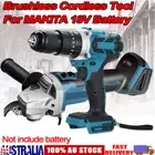 Brushless Angle Grinder Impact Hammer Drill Combo Kit For Makita 18V Battery