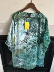 CITRON Santa Monica sz L fairy sheer Blouse Shirt Top butterfly silk rayon NEW