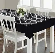 Dekor World Cotton Printed Black Ogee Collection Rectangle Table Cover with 8 Place Mat (Pack of 9) 150x275 cm / 60x108 Inches for 8 Seater Dining Table