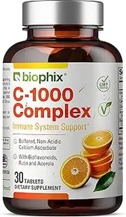 Vitamin C 1000 mg 30 Tabs Complex - Vegan | Immune Health Support | with Bioflavonoids | Rutin | Acerola