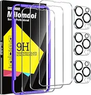 Milomdoi 3 Pack Screen Protector for Apple iPhone 14 Pro Max with 3 Pack Tempered Glass Camera Lens Protector, Ultra 9H Accessories, Case Friendly, Mounting Frame, 2.5D curved, transparent