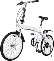 [Pinkelin] 20 Inch Folding Bike 6 Speed Folding Mountain Bike with Height Adjustable PU Leather Seat and Armrest Folding Bike with Expanding Pedal for Kids Adults 4.6-6.2ft Height