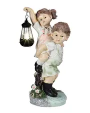 Northlight LED Solar Lighted Boy & Girl with Lantern Outdoor Garden Statue