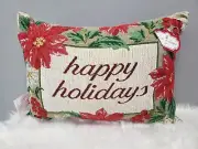 NEW Vintage Christmas Tapestry Rug Throw Pillow Poinsettia Floral Grandma retro