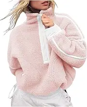 [Kumufenc] Women's Fleece Sweatshirts Half Zip Pullover Long Sleeve Oversized Workout Crop Tops Hoodie with Pocket