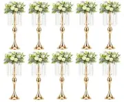LANLONG 10pcs Crystal Centerpieces for Tables Gold Flower Stand Tall Floral C...