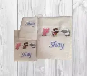 EMBROIDERED BATH SHEET/BATH TOWEL/ HANDTOWEL SET WITH ' FARM ANIMALS '