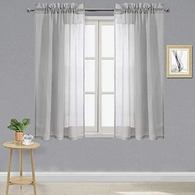Sheer Curtains Semi Transparent Voile Rod Pocket 42"W x 45"L (Pack of 2) Grey