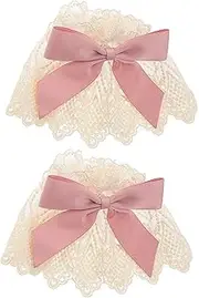 [HORIALENCE] 2pcs Lolita Lace Wrist Cuff Bow Lace Wrist Cuff for Women Arm Sleeves for Bridal and Costumes