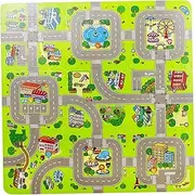 Puzzle Mat, 9 Tiles 12"x12" Foam Interlocking Floor Mats, Road Traffic Play Mat for Children Educational Foam Play Pad for Wheels Rug or Toy Cars