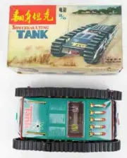 Vintage ME 759 Somersaulting Army Toy Tin Tank Battery Operated w/ Original Box