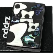 Zippo Shell Inlay Flower Black Brass Etching 2 Sided Processing Lighter Regular